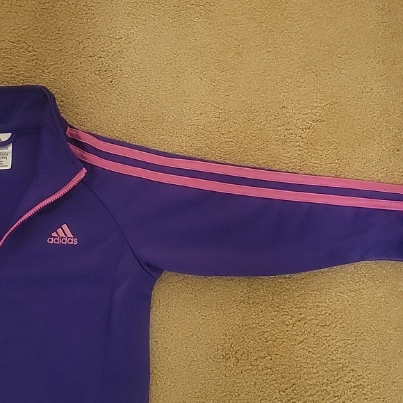Kids purple adidas jacket with pink stripes. - Picture 5 of 7